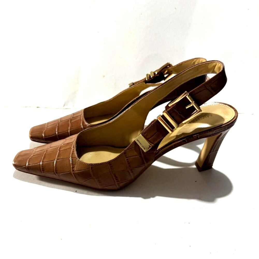 Michael Kors Darrington pumps shoes brown croco embossed leather pointy women 9